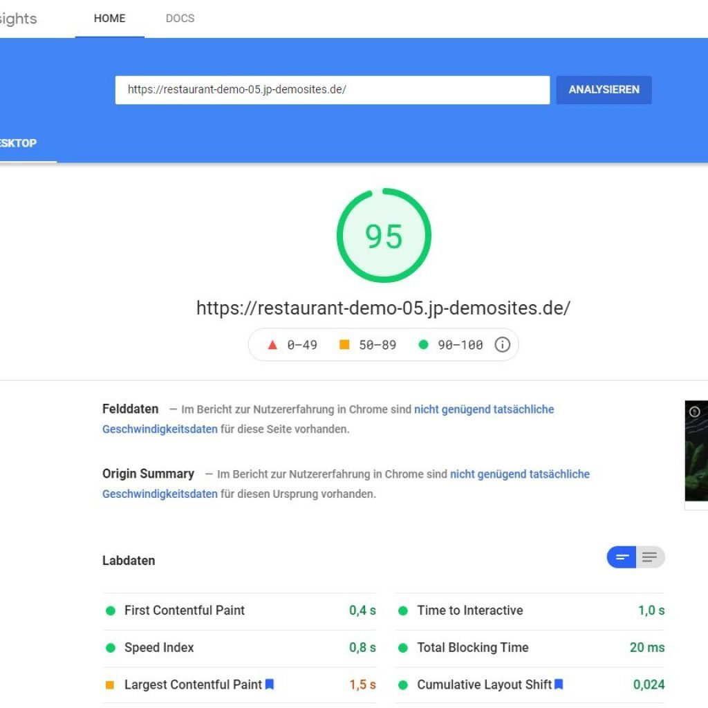 Restaurant PageSpeed